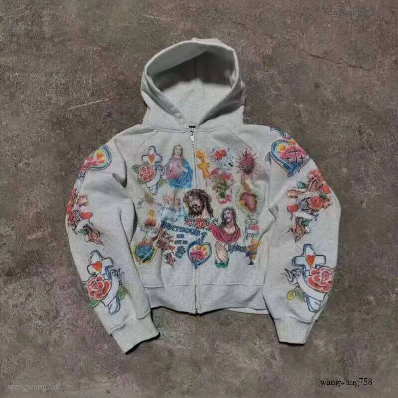 RIGHTEOUS cartoon printed hooded zipper hoodie casual loose new item