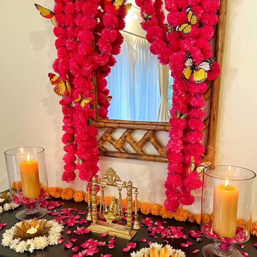 5-100pcs Marigold Garland for Decoration Artificial Marigold Flower 5ft(1.5m) Diwali Pooja Indian Wedding Day of The Dead Mexican X250805