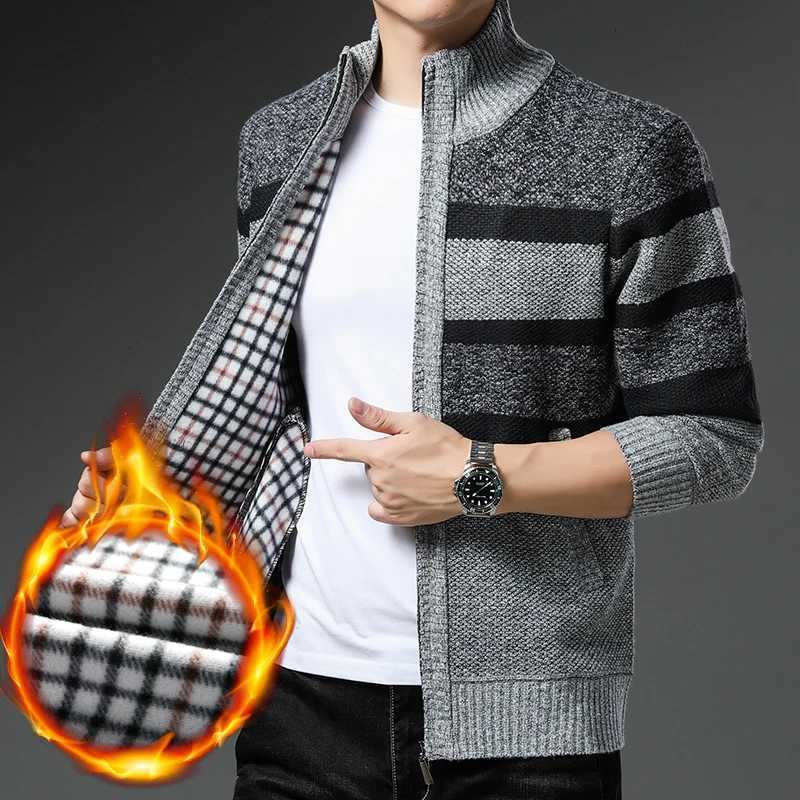 Winter Thick Sweater Mens Cardigan Jacket Autumn Winter New Slim Stylish Warm Sweaters Fleece Jumper Zip Up Sweater XJ250805