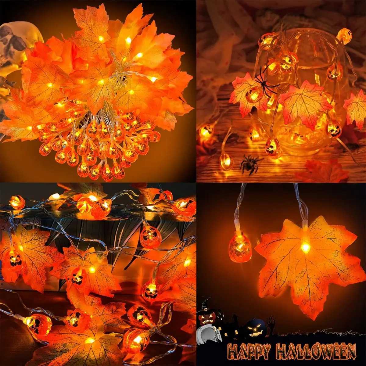 1PC Halloween Pumpkin Maple Leaf LED String Lights Autumn Decorative Lamp Battery Operated For Home Party Garden Autumn Decor XJ250804