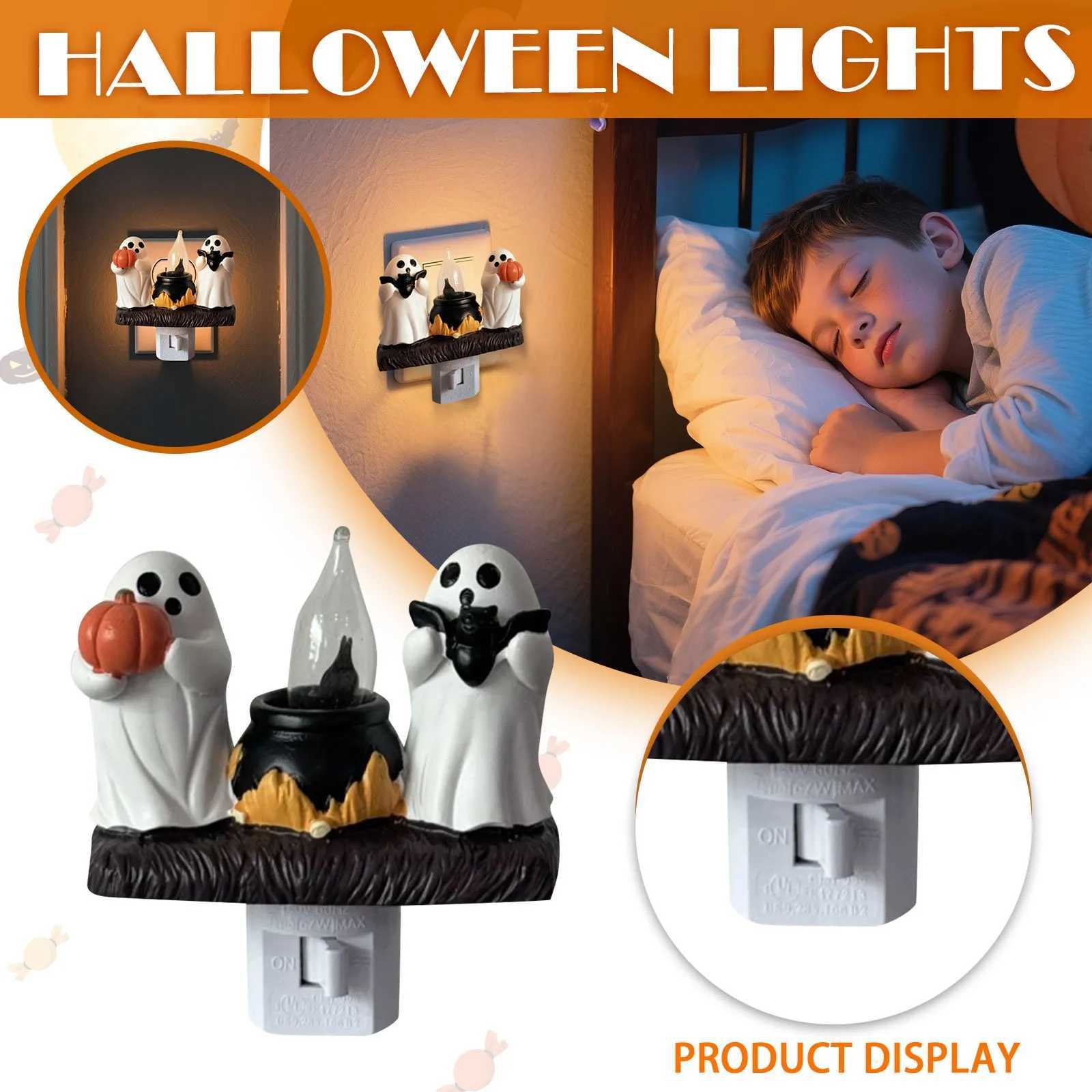 Halloween Night Light Ghost Decor Plug-in Wall Lamp Spooky Room Decorations Kids Bedside Light Holiday Party Accessory XJ250804