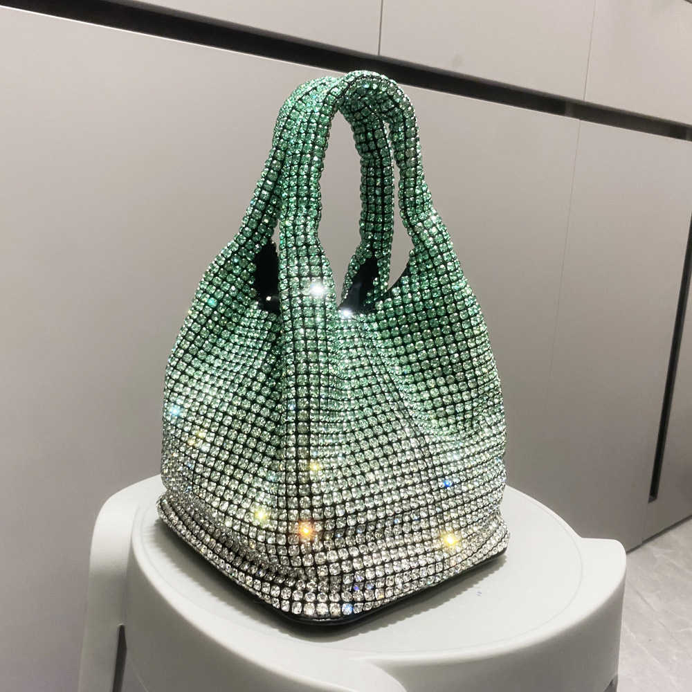 designer bag Women's bag 2025 Rhinestone bag gradually changing color Portable bucket bag Single shoulder diagonal chain bag Small bag Handbag