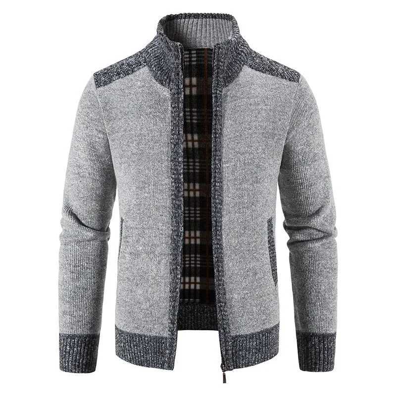Thickened Autumn Winter Mens Knitted Sweater Cardigan Stand Collar Patchwork Korean Style Casual Winter Outerwear Coat XJ250805