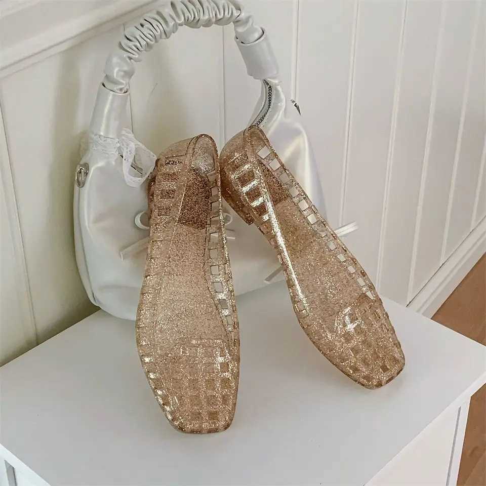 Casual Lazy Square Head Flat Bottom Hollowing Single Shoes for Women Summer Korean Simple Wind Hundred Anti-slip Jelly Shoes W250805