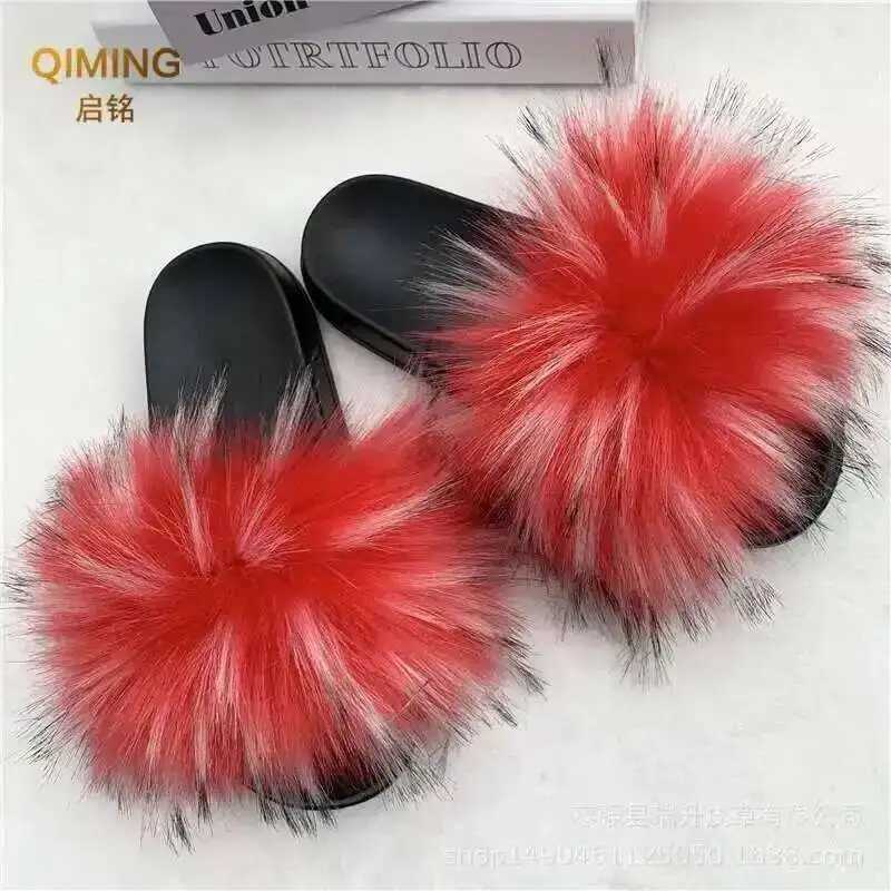 Summer Faux Fur Slippers For Women Indoor Plush Fluffy Slides Casual House Shoes Luxury Female Furry Flip Flops Flats Sandals W250805