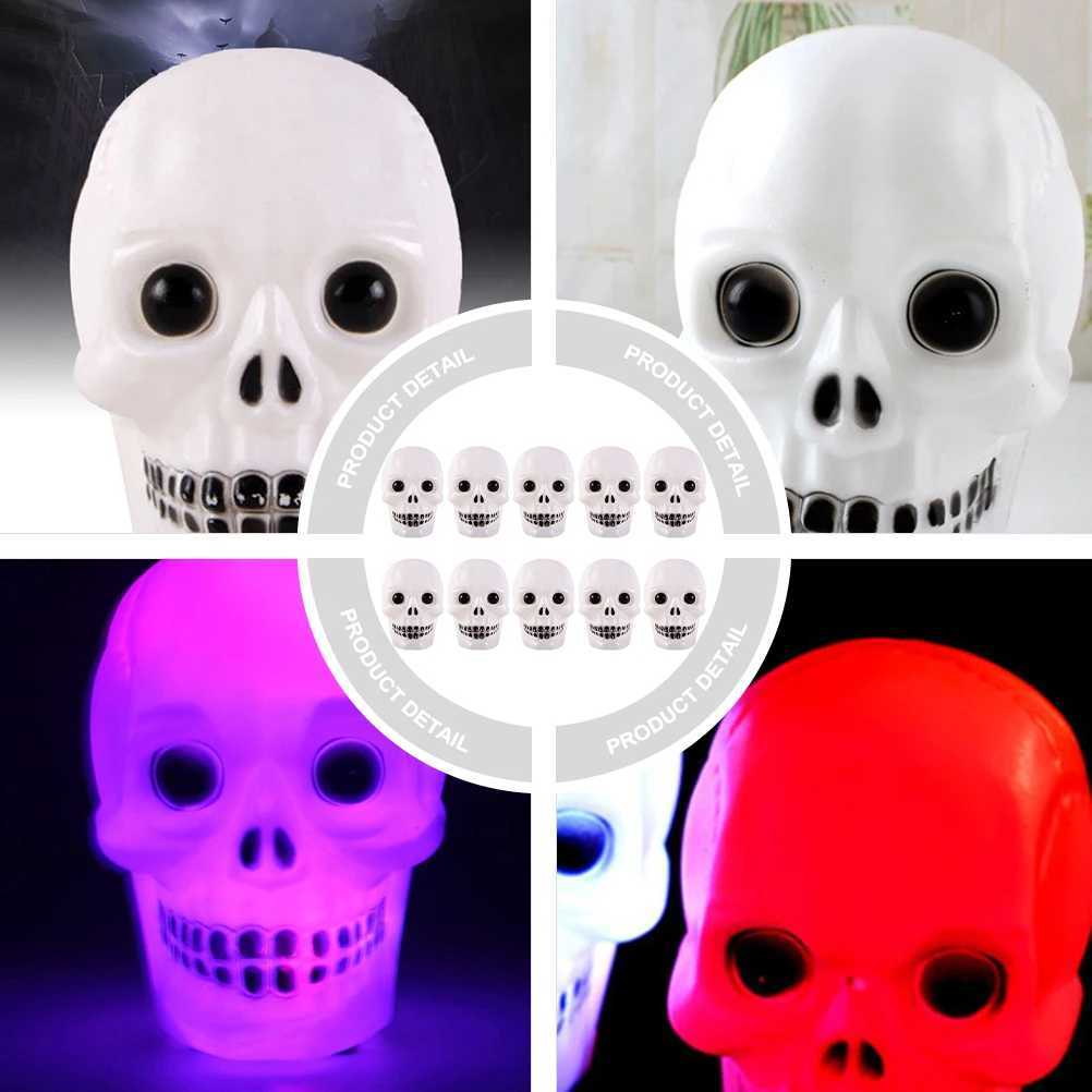 10pcs LED Skull Lamp Color Changing Night Light Powered Halloween Bedroom Decor Small Ghost Head Seven Color Gradient XJ250804