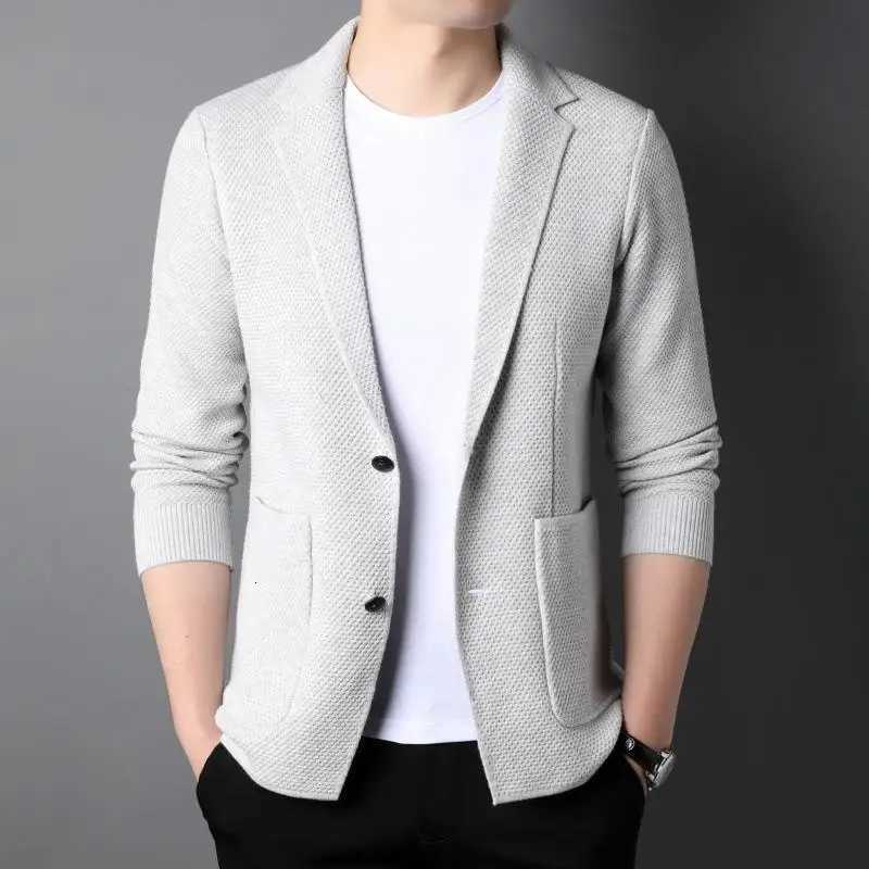 High Quality Knitted Cardigan Men Fashion Slim Fit Sweatercoat Solid Turn Down Collar Korean Style Knit Jackets Mens Cardigan XJ250805
