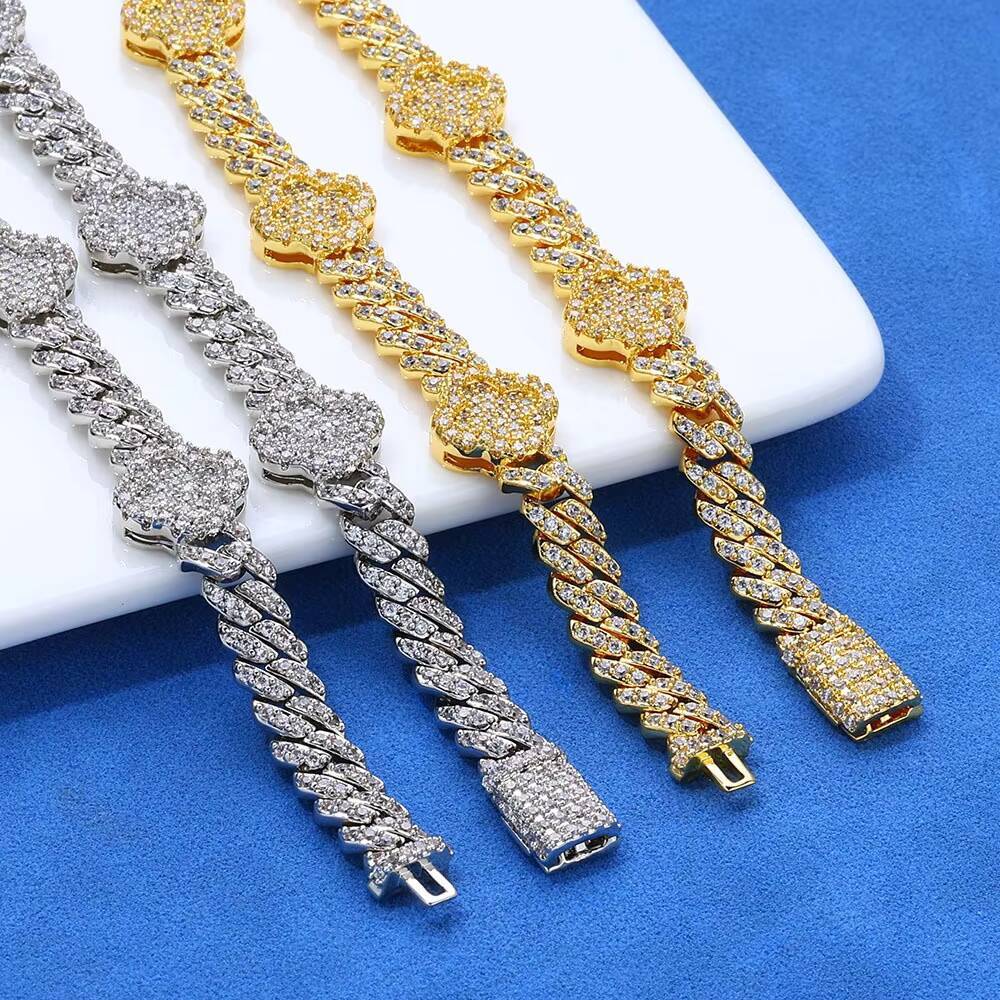 925 Sterling Silver Cuban Link Chain for Men Four-Leaf Clover VVS D Moissanite Pendant Iced Hip Hop Tennis Style Gift Box