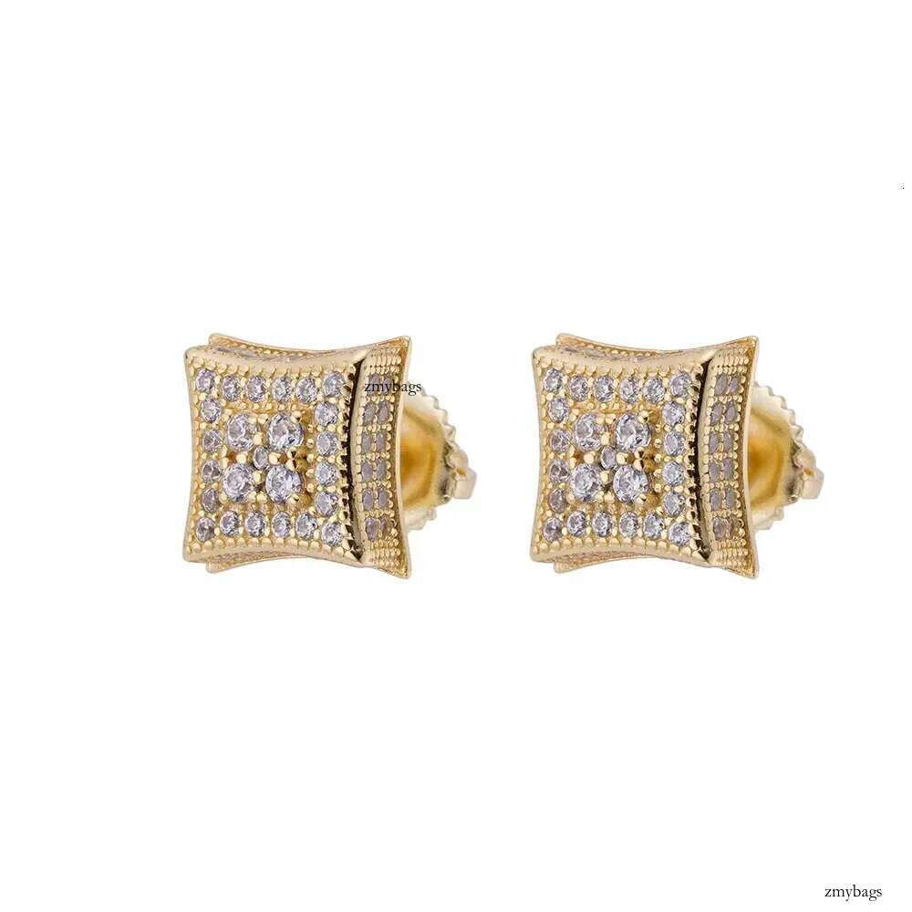 Hip Hop Fine Jewelry Large Gold Finished square Dia Zircon Crystal Stud Earrings for Men