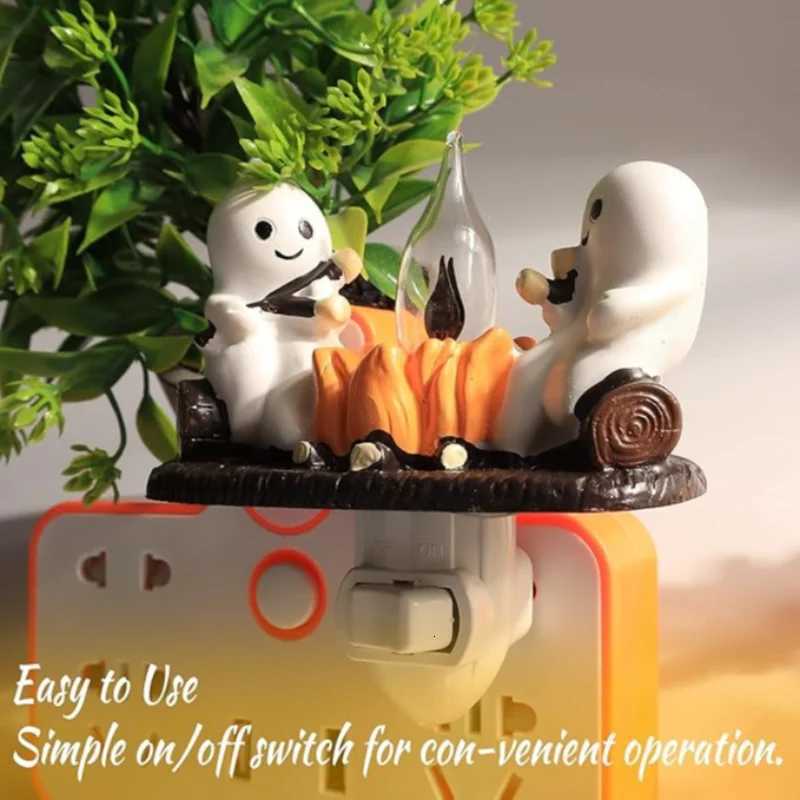 Ghost Campfire Flickering Night Light EU/US/UK Plug Faux Campfire 3D LED Night Light Into Wall Home Decoration Halloween GiftsXJ250804