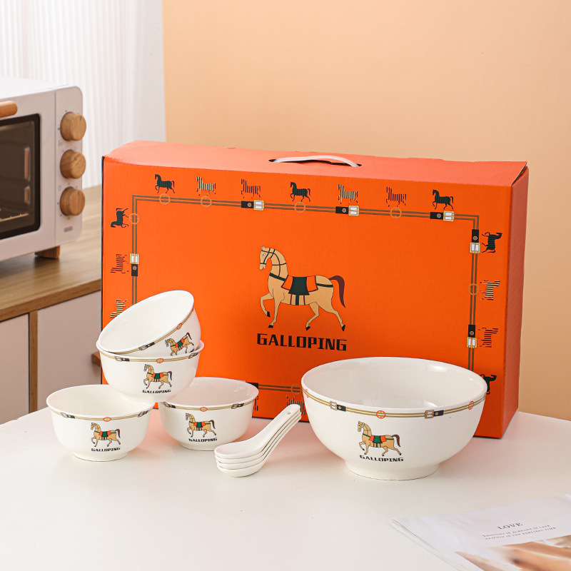 Bowl and Dish Set Home European 2025 New Jingdezhen Bone Porcelain Tableware Nordic Ceramic Rice Bowl Plate Combination Gift R250702