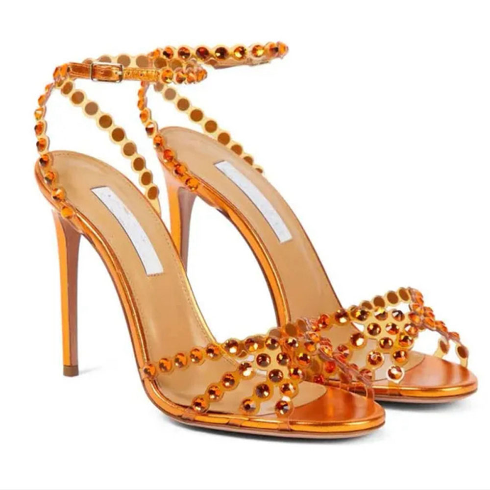 Top quality rhinestone Stiletto heel sandals clear PVC candy color high heels crystal ball open toes High heels womens Luxury designer fashion Style heeled shoes