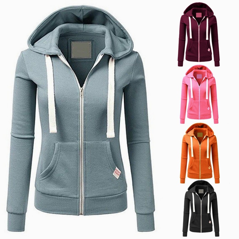 2023 New Zipper Hoodies Women Fashion Long Sleeve Hooded Sweatshirt Hot Sale Casual Autumn Winter Sportwear Solid Clothes