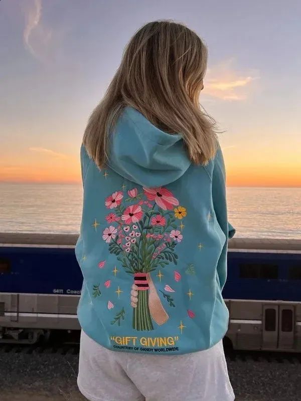 Womens pink hoody Sweatshirts Hoodie Flower Print puffs Sweatshirts Trendy Palms Sunshine EVERYTHING COMESIN WAVES CHASING SUNS ETS