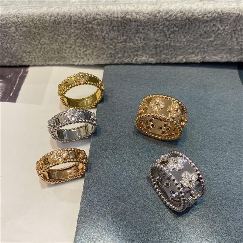 Free Shipping 2025 New Designer Jewelry Gold Version High-quality Kaleidoscope Wide And Narrow Ring Inlaid With 18K Gold Plated Index Finger Couple Ri