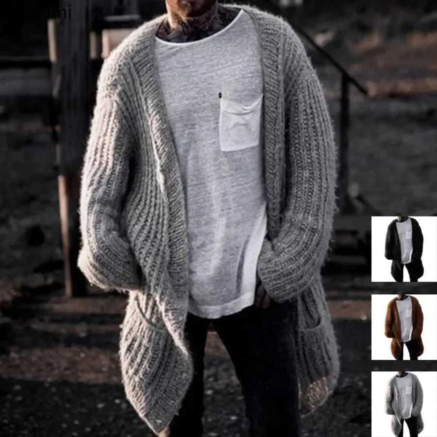 2025 Mens Thick Warm Knitted Cardigan Sweater Long Sleeve Loose Streetwear Knitted Mid Length Coat Jacket Mens Winter Clothing XJ250805