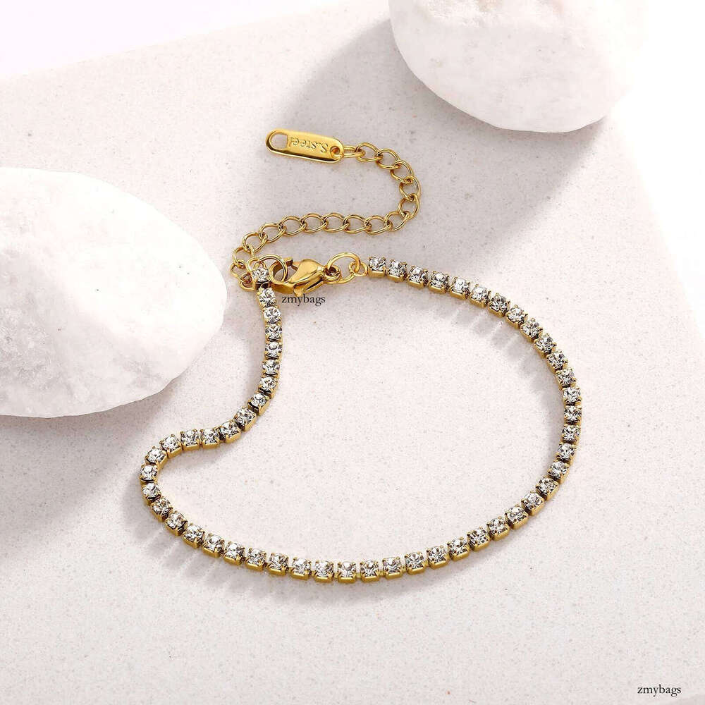 2MM Stainless Steel Prong Tennis Chain Bracelet 7 Inches Gold Plated Hip Hop Sparkly Chains Bracelets Wrist Jewelry For Women Bijoux Gifts