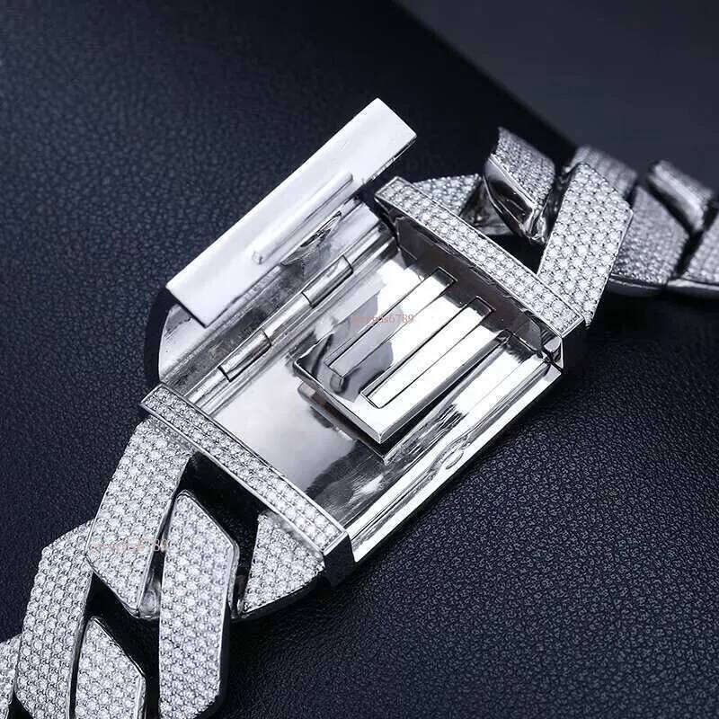 Big Guy Heavy 22mm Sterling Sier Hand Set 5 Rows VVS Moissanite Dia Iced Out Cuban Link Chain Necklace for Men