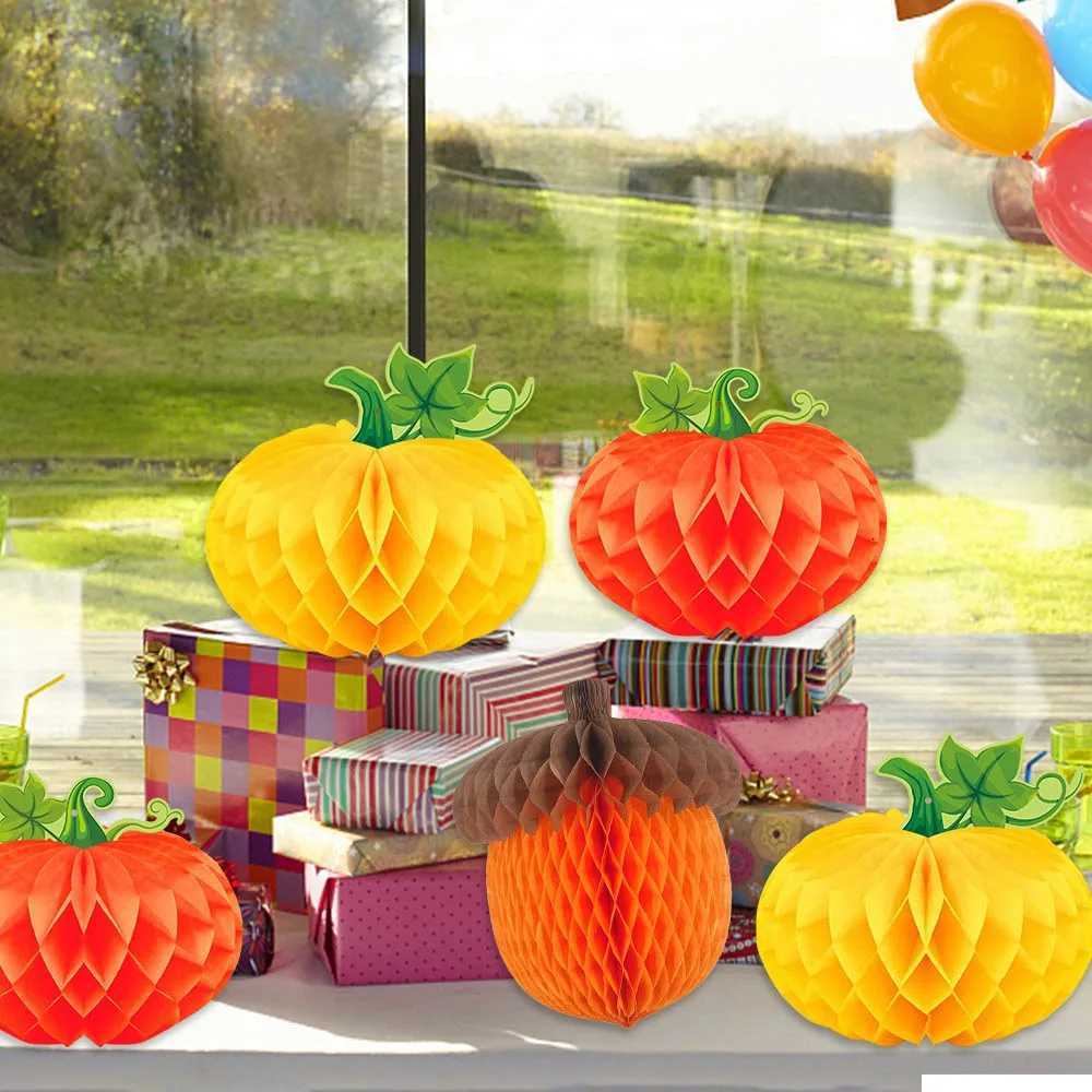 3Pcs/set Pumpkin Chestnut 3D Honeycomb Pendant Thanksgiving Halloween Party Decoration Honeycomb Pendant Autumn Harvest FestivalXJ250804