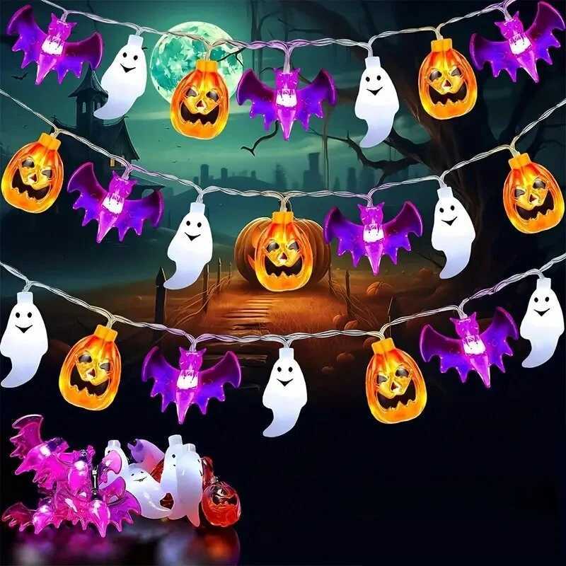 1PC LED Halloween String Lights Bat Ghost Pumpkin Festival Decorative Lights Battery Operated Lamp For Indoor Halloween Decor XJ250804