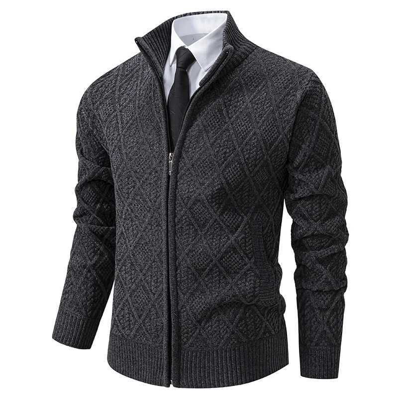 Fashion Sweaters Men Fleece Lined Cardigan Jacket Plaid Retro Sweaters Coat Zipper Up Knit Cardigans Thick Male OuterwearXJ250805