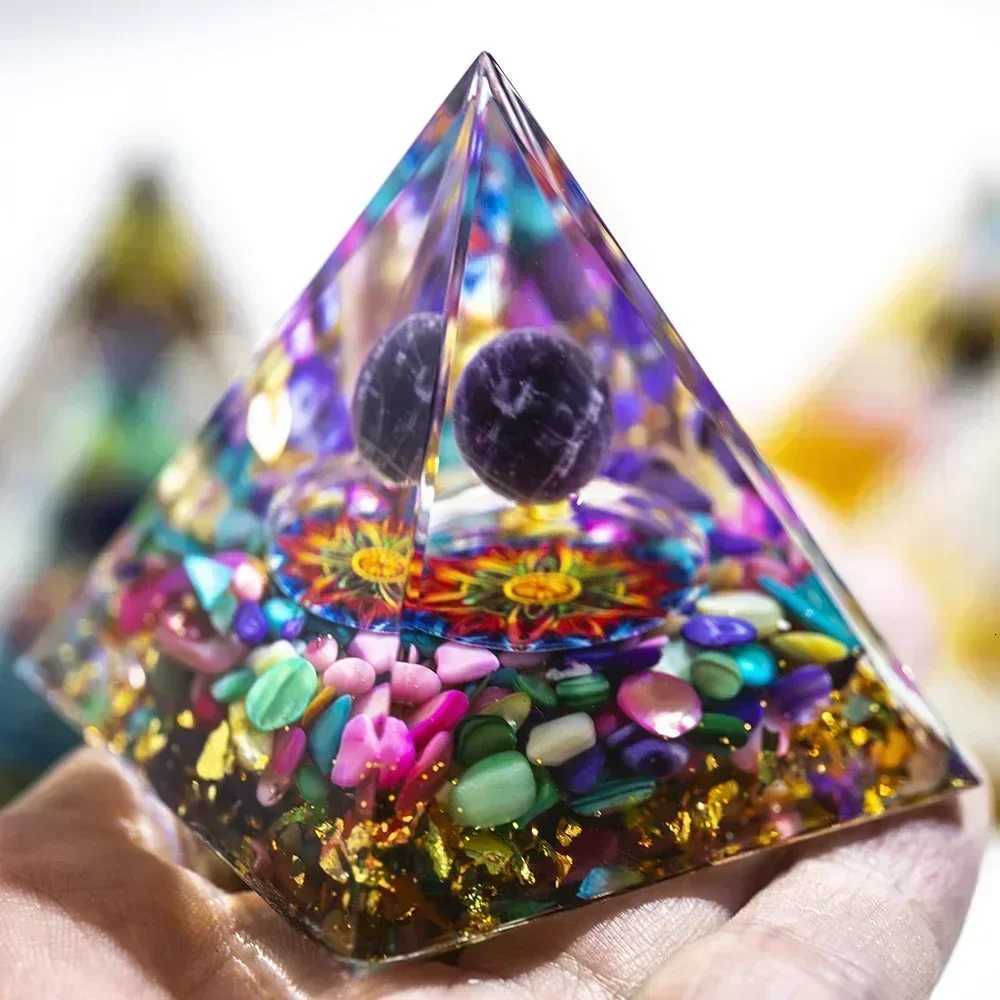 Natural Crystal Energy Generator Pyramid Peridot Amethyst Reiki Healing Chakra Resin Pyramid Egyptian Decoration Room Decoration 1pc Z250805