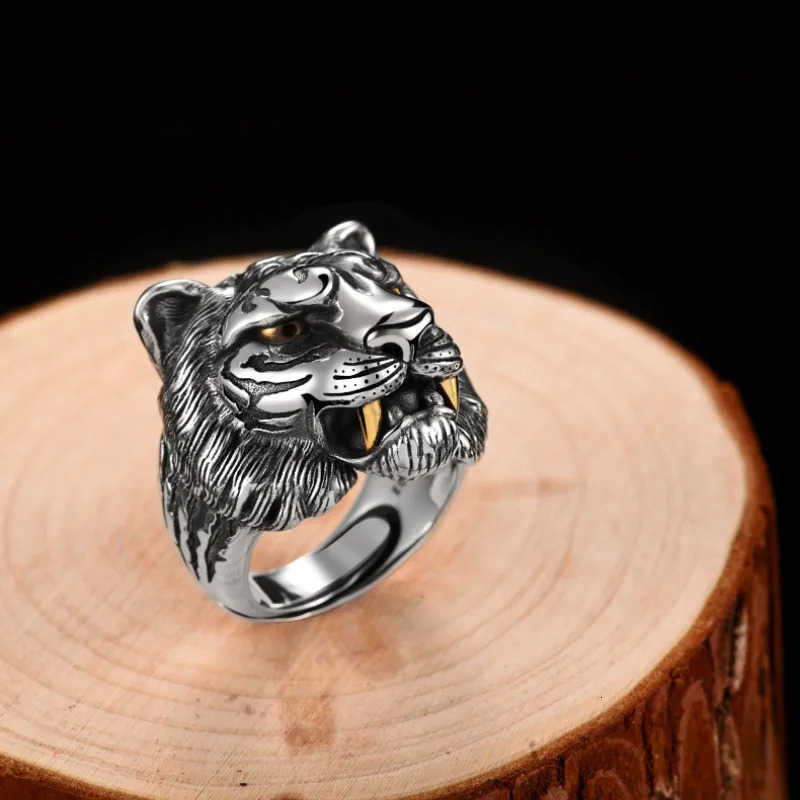 Punk Silver Color Tiger Head Rings for Men King of The Forest Domineering Gothic Accessories Retro Biker Jewelry Gifts M250805