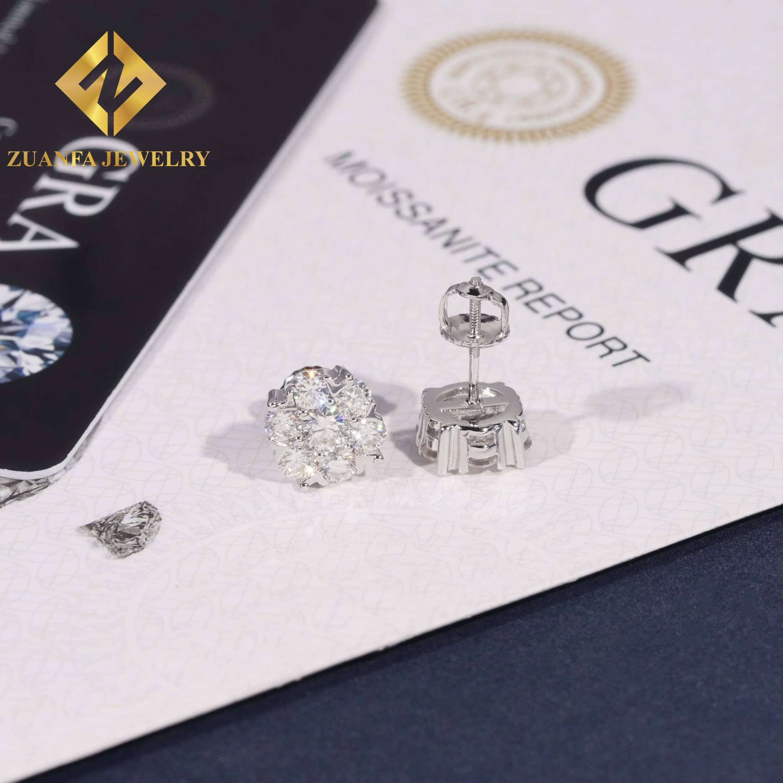 Fashionable Luxurious Big Flower Design Stud Earring 925 Sterling Silver VVS Moissanite Blue Green Moissanite Stud Earring