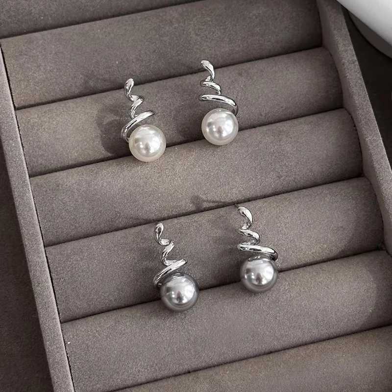 Vintage Gray Imitation Pearl Pendant Earrings for Women Girls Metal Twisted Pearl Personality Earrings Party Jewelry Daily Wear Y250804