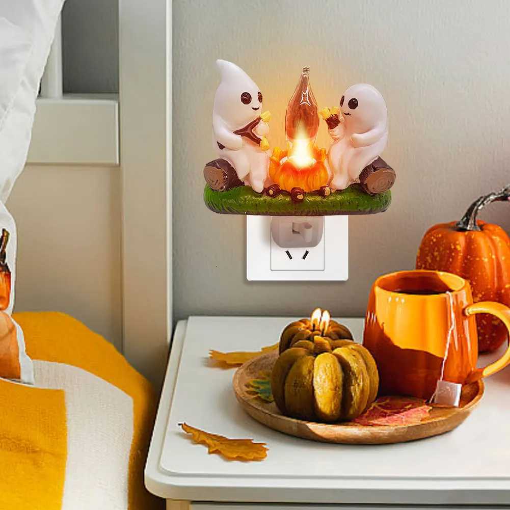 New Night Light Bonfire Flickering Ghost Led Light Halloween Party Ghost Campfire Plug-in Lamps Room Decoration for Boys/Girls XJ250804