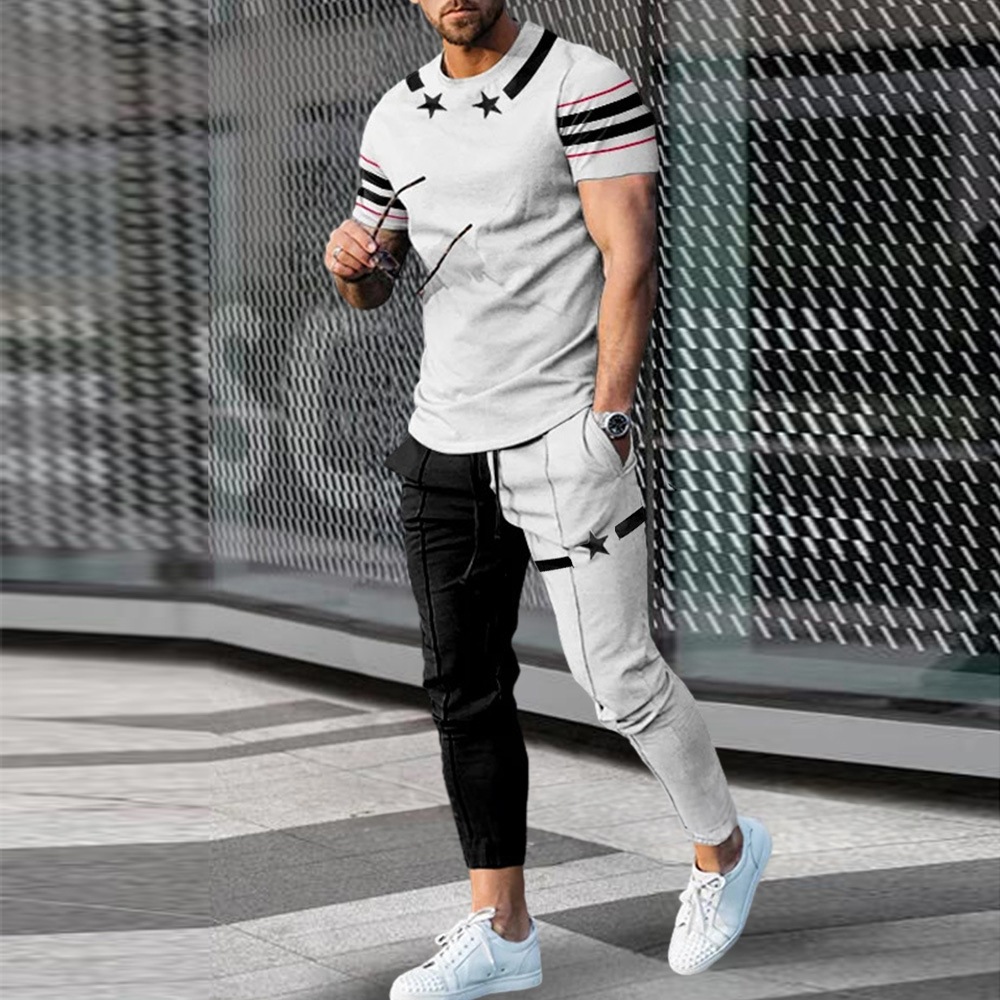 Autumn suit loose round neck short-sleeved trousers two-piece casual men's sports suit