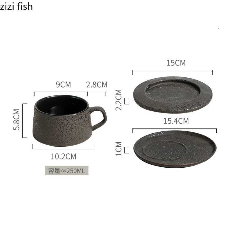 Black Ceramic Coffee Cup and Saucer Set Oatmeal Breakfast Cups Milk Tea Cups Water Cup Coffee Mug Milk Mug Tea Mugs Teacup Y250804