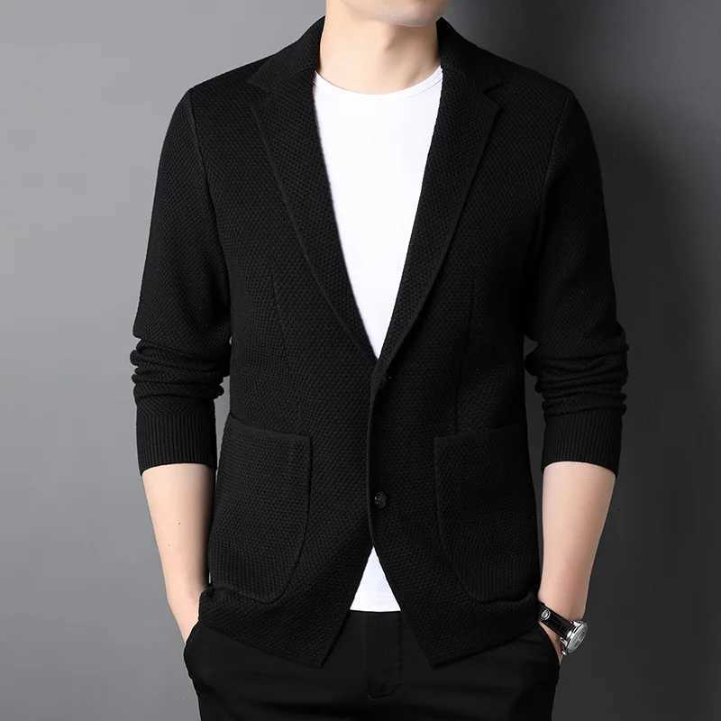 High Quality Knitted Cardigan Men Fashion Slim Fit Sweatercoat Solid Turn Down Collar Korean Style Knit Jackets Mens Cardigan XJ250805