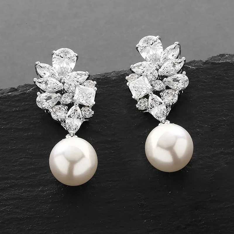 925 Sterling Silver Brilliant CZ Bridal Wedding Pearl Earrings for Women Bling Drop Earrings for Women Trendy Jewelry Y250804