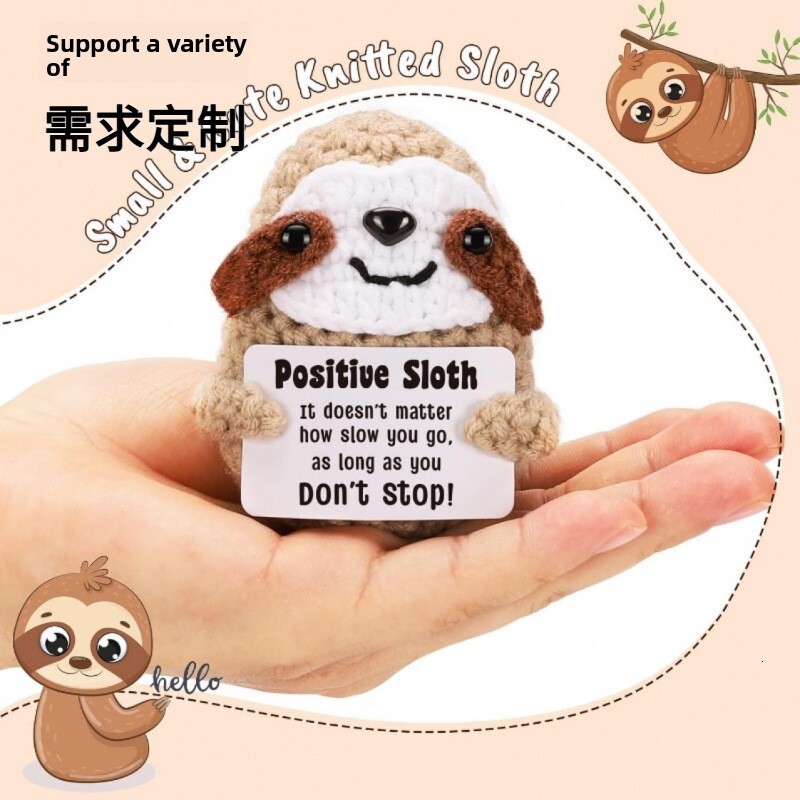 New Knitted Sloth Potato Positive Energy Card Handmade Crochet Animal Emotion Gift