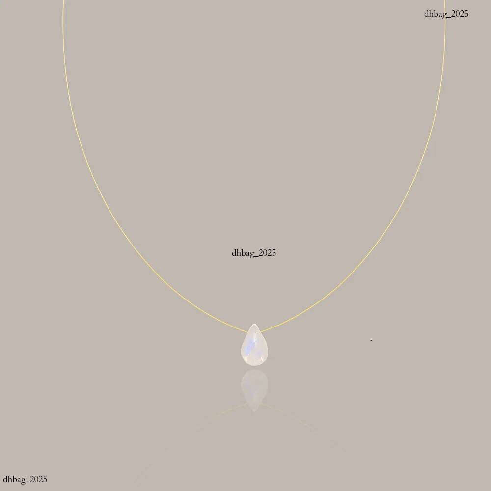 Plated Stainless Steel Extremely Fine Gold Thread Blue Water Drop Pendant Natural Moon Stone Moonstone Necklace