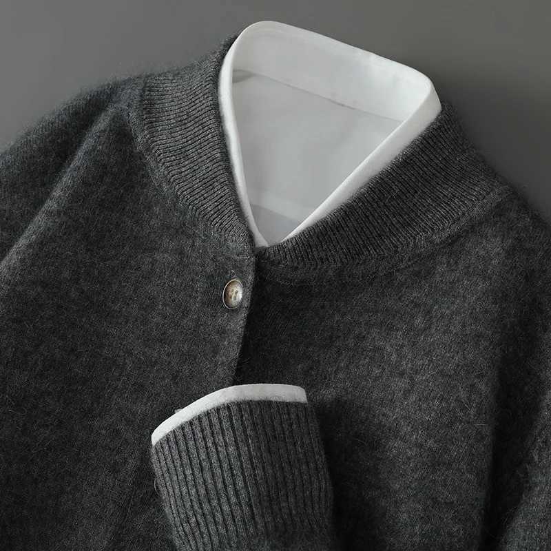 Autumn and Winter New Stand-Up Collar Mink Cashmere Cardigan Mens Loose Padded Sweater Business Casual Knitted Coat XJ250805
