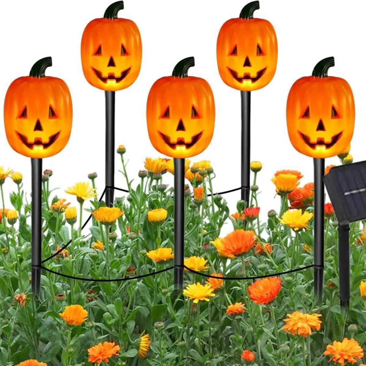 5pcs/set Pumpkin or Ghost Solar Powered Halloween Spooky Landscape Light With 8 Lighting Modes For Home Garden Yard Patio DecorXJ250804