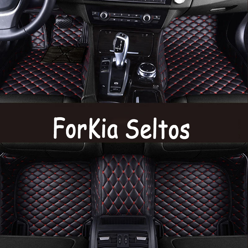 Car Floor Mats For Kia Seltos 2020 to 2022 Luxury Leather Mat Waterproof Rugs Carpet Anti Dirty Pad Interior Parts Car Accessories