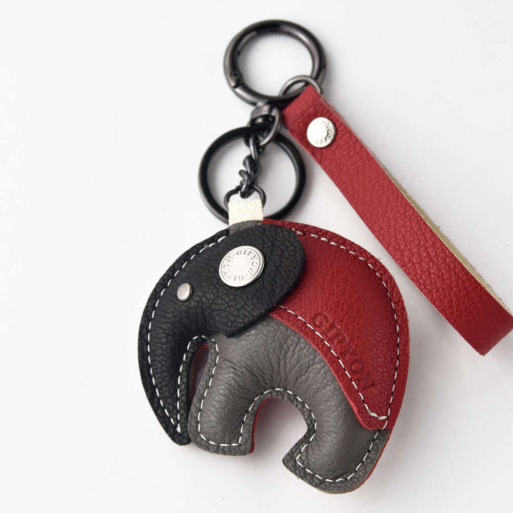 DHpet_wholesale Luxury Genuine Lambskin Leather Keychain with Elephant Charm - Premium Car Keys Holder & Phone Bag Accessory (4 Colors)