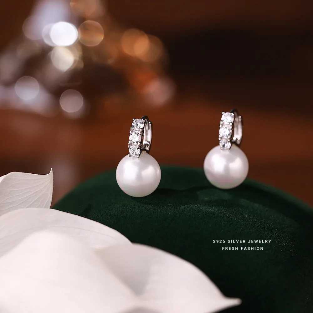 925 Sterling Silver Inlay Zircon Shell Pearl Earrings for Women French Light Luxury Temperament Elegant Jewelry Y250804