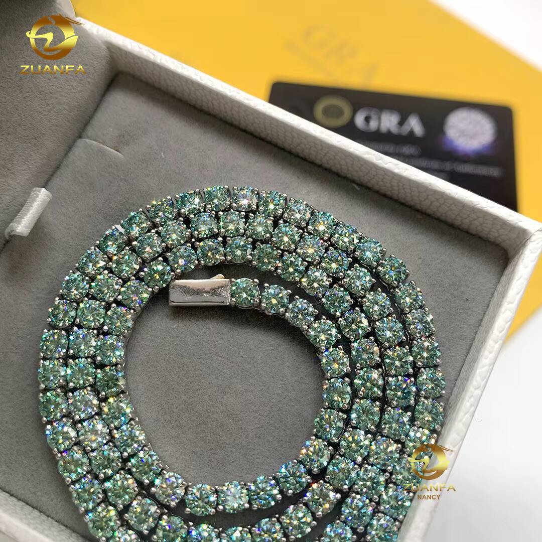 Hot Sale 3mm 4mm 6.5mm S925 Sterling Silver Gold Plated Blue Green Diamond Necklace Moissanite Tennis Chain