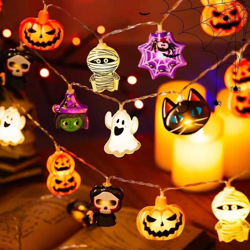 2025 Halloween Party LED String Lights Ghost Pumpkin Cat Spider Web Decor Night Light Halloween Indoor Outdoor Decoration Props XJ250804