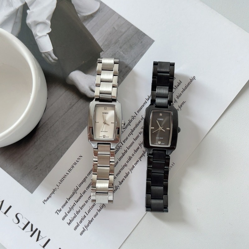 Womens Rectangle Stainless Steel Band Timepiece with Sparkling Diamonds - Durable Water-resistant Analog Quartz