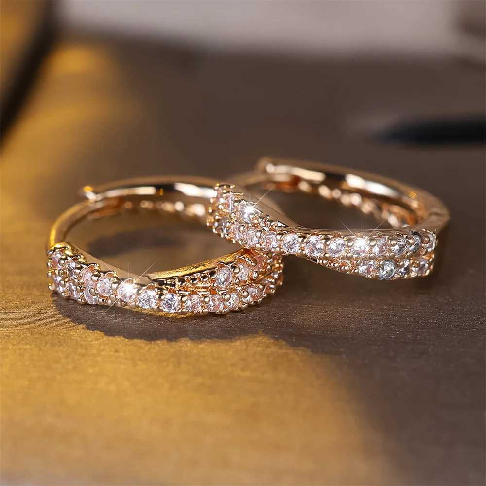 White Zircon Small Stone Crossed Hoop Earrings For Women Vintage Gold Silver Color Wedding Jewelry Versatile Accessory Y250804