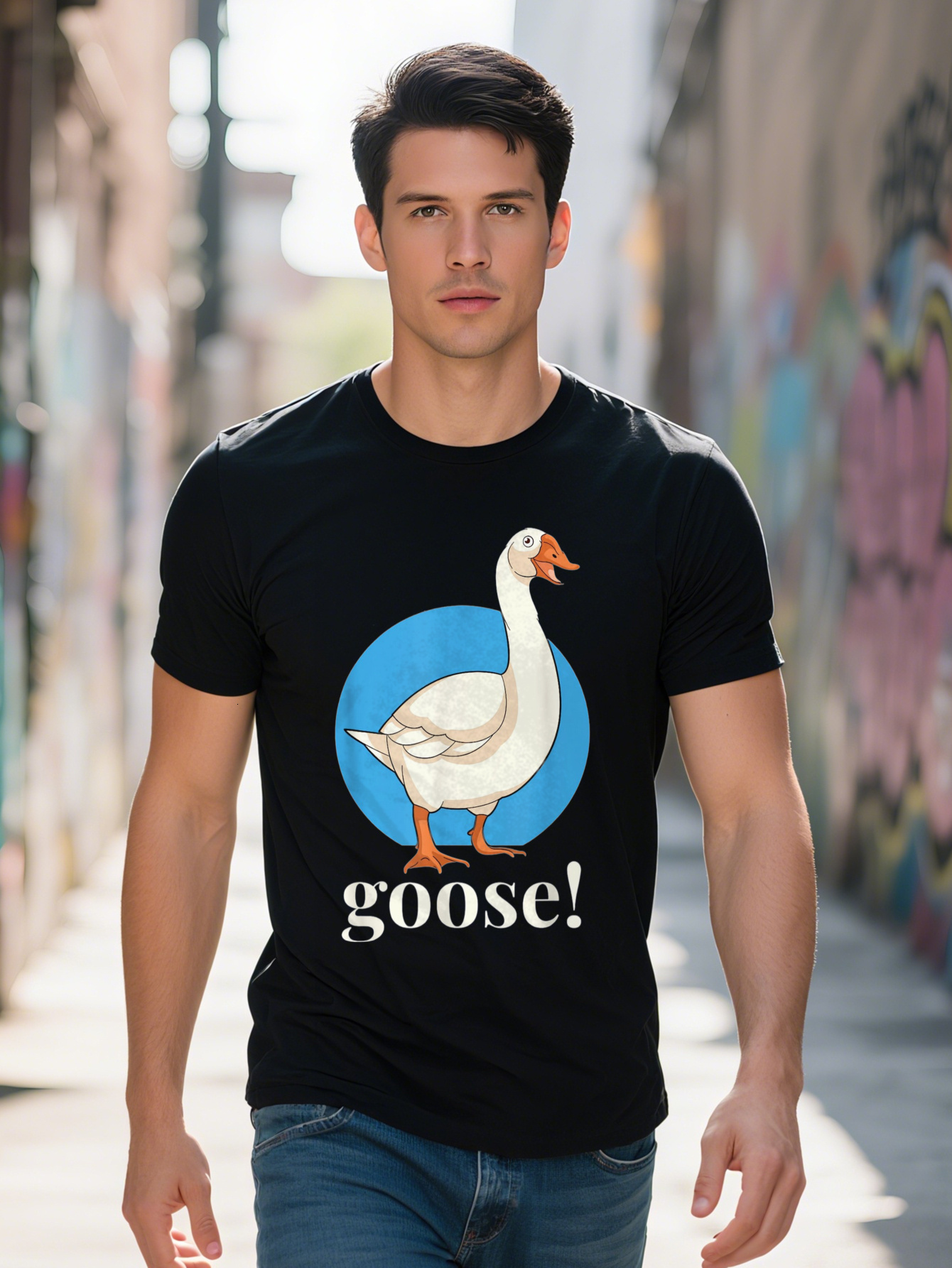 Funny Meme Costume Goose Graphic 100% Cotton, Casual Crew Neck T-Shirt, Regular Fit, Short Sleeve Pullover with Slight Stretch, Digital Print, Men