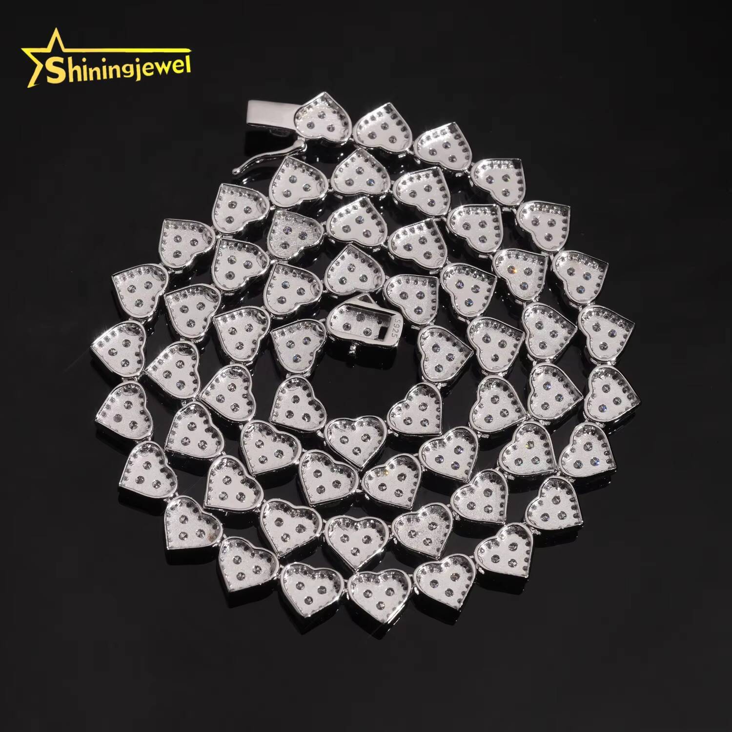Popular 925 Silver 8mm Heart Shape Moissanite Cuban Link Chain Hip Hop Jewelry Custom Iced Out Men Cuban Necklace