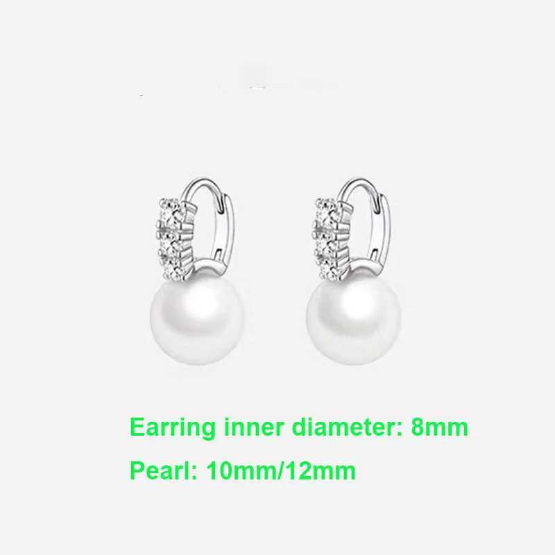 925 Sterling Silver Zircon Round 10/12mm Pearl Pendant Hoop Earrings For Women Party OL Fine Jewelry Light Luxury Accessories Y250804