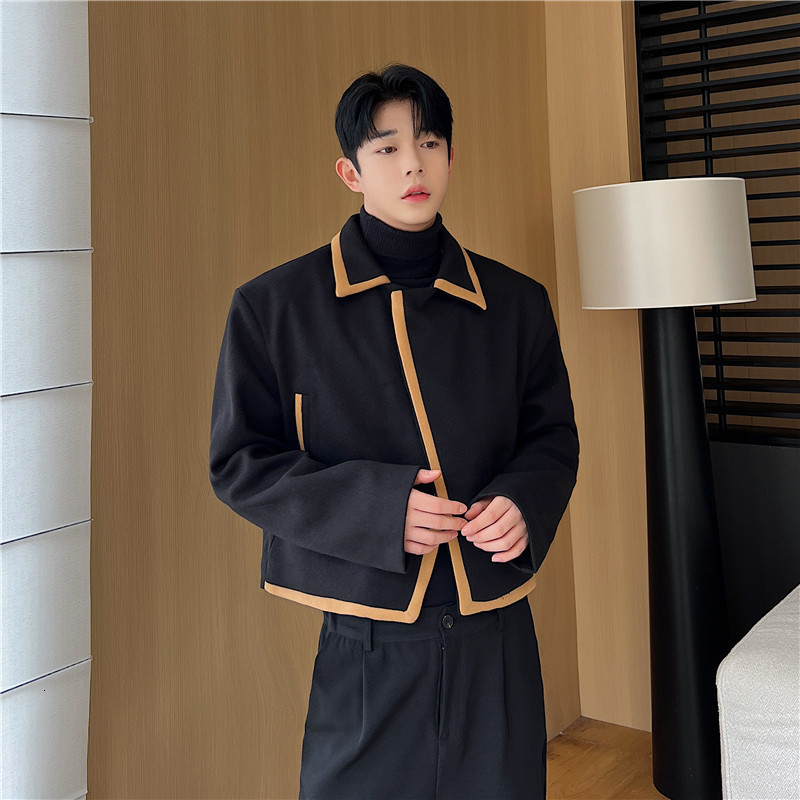 Mens Jacket Single Button Contrast Color Edge Casual Loose Male Short Top Autumn Korean Fashion Trend 9A7382 241011