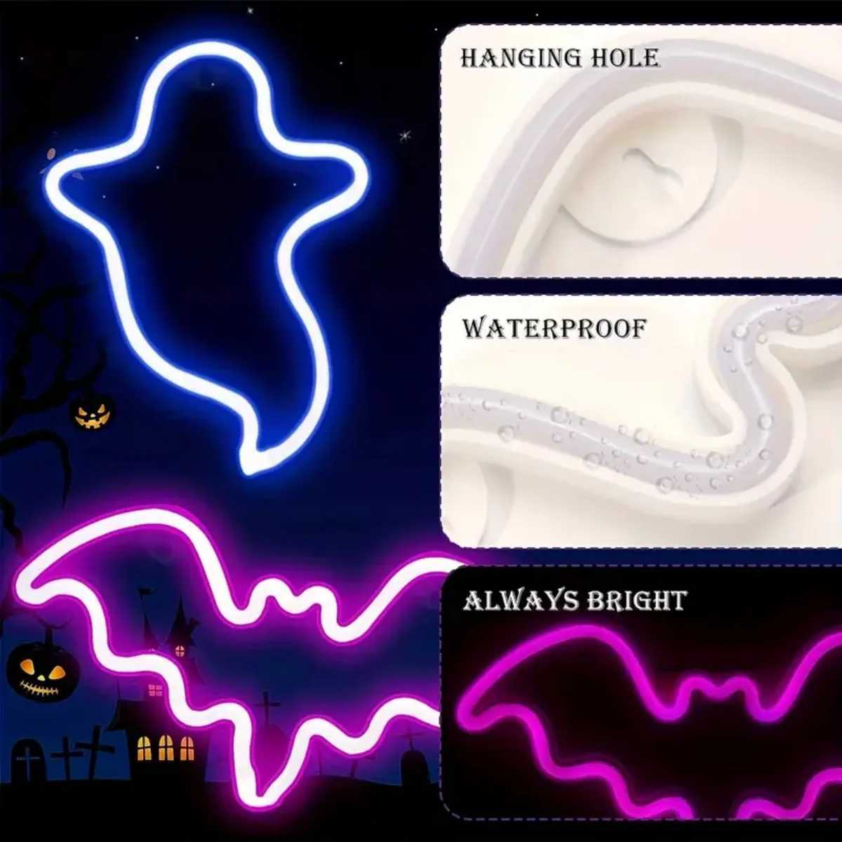 1PC Halloween Bat And Ghost Shape Neno Sign Light LED Neon Decorative Night Light Atmosphere Table Lamp For Indoor Bedroom Decor XJ250804